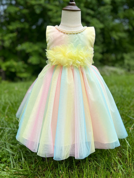 Brittney Dress. Yellow Rainbow