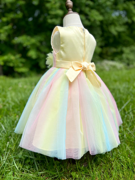 Brittney Dress. Yellow Rainbow